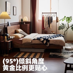 Lit plateforme en bois massif 1,5 m 1,8 m Noyer noir avec rangement Style japonais Meubles de chambre modernes - Product Image 5