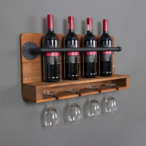 Porte-bouteilles à vin en <span class=keywords><strong>bois</strong></span> industriel KINMADE, support <span class=keywords><strong>mural</strong></span> en métal pour bouteilles liquides - Product Image 3