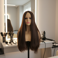 Perruque juive casher en cheveux vierges européens à cuticules alignées, double tirage, densité 150%, base mono, lisse, brune, longue, avec baby hair