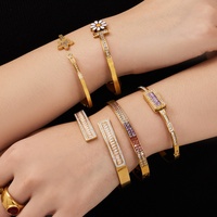 Ensemble de bracelets en acier inoxydable avec zircons cubiques, bracelet géométrique minimaliste avec pierres colorées, bijoux superposables pour femme, pour le quotidien et les soirées