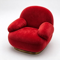 Fauteuil d'appoint moderne en tissu rouge, canapé simple incurvé, fauteuil de détente avec base en métal doré pour salon