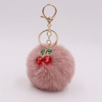 Porte-clés créatif en peluche cerise mignon, pendentif en métal cerise, pendentif de sac doux et moelleux pour fille