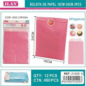 Sacchetti di carta Ilan 16x24 cm 5 pezzi rosa con adesivi per confezioni regalo - Product Image 3