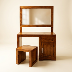 Commode à 1 tiroir en bois de sheesham massif avec design moderne du milieu du siècle pour chambre à coucher - Product Image 1