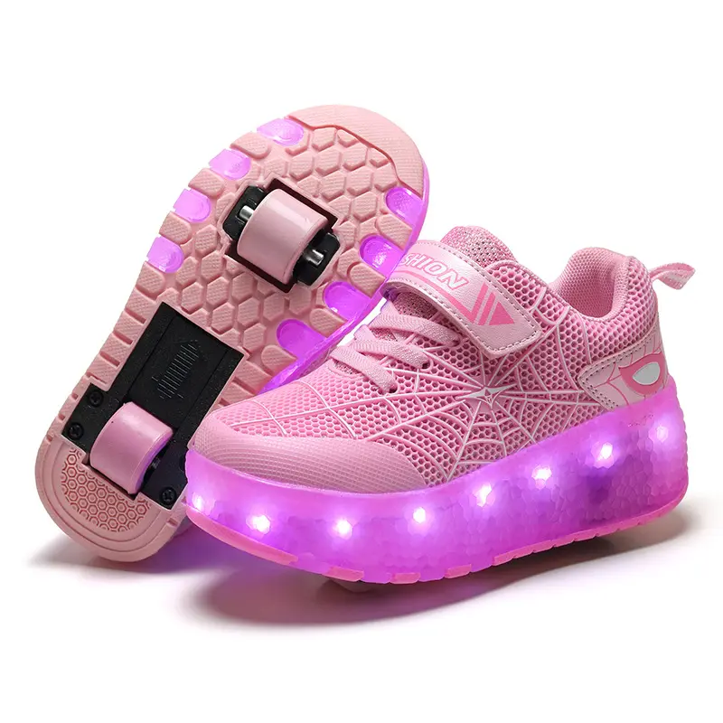 Kids LED Roller Shoes With Retractable Wheels USB Charge 7 Colors Light Up Roller Sneakers For Girls Boys