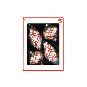 Ornements de Noël en verre en boîte, 4 pendentifs en forme d'oignon à double pointe, boules en verre peintes avec motifs à paillettes pour la maison ou les mariages - Product Image 5