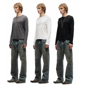 <span class=keywords><strong>T</strong></span>-<span class=keywords><strong>shirt</strong></span> a Maniche Lunghe in <span class=keywords><strong>Lino</strong></span> di Bambù Tricolore alla Moda per <span class=keywords><strong>Uomo</strong></span> e Donna, Vendita all'Ingrosso - Product Image 1
