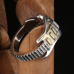 Anillo de guitarra eléctrica de aleación de zinc, dos tonos plateados, unisex, ajustable, estilo rock punk, regalo de joyería - Product Image 3