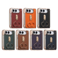 Étuis de téléphone portable en cuir PU plaqué luxe pour iPhone Duo avec support anneau, protection d'écran avant, coque rigide antichoc