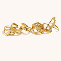 Dingran Vente en Gros 2026 Nouvelle Tendance Mode DIY Design Simple Acier Inoxydable Plaqué Or 18K Bague Ouverte Pentagramme Croix Ligne
