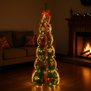 Árbol de Navidad Artificial de 6 Pies, Completamente Decorado, Preiluminado con 150 Luces LED Cálidas, Funciona con Pilas, Árbol de Pie para Interiores - Product Image 2