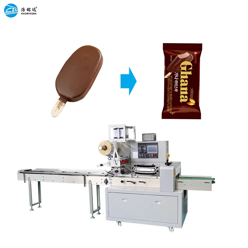 Ijslolly Dienblad Chocoladereep Automatische Assemblagelijn Croissant Ijs Lolly Stick Wrapper Verpakkingsmachine Voor Kleine Bussine