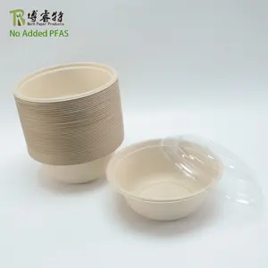 No added pfas Biodegradable Disposable Custom Packing food Containers Sugarcane Pulp Round Bagasse Salad Bowls With Lid