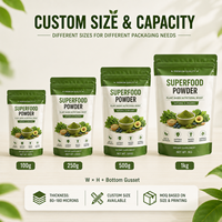 Sachet refermable personnalisé imprimé, résistant à l'humidité, en aluminium laminé de qualité alimentaire, emballage souple pour poudre de superaliments