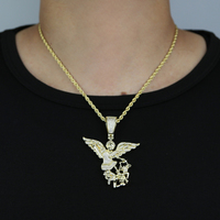 Collier pour homme avec pendentif mini hip-hop mignon plaqué or micro-pavé CZ Ange Démon