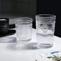 Verre à eau en verre motif tournesol - Style rétro, design en relief horizontal haut de gamme, verre à vin pour usage domestique, style nordique