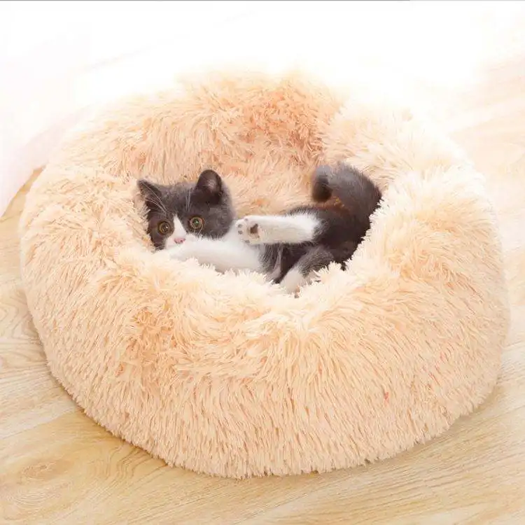 Cama de donut de alta calidad a precio de fábrica, cama redonda lavable para mascotas, cama antideslizante para perros y gatos de piel sintética