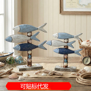 Figura de Pez de Madera, Estilo Mediterráneo, Acabado Vintage Envejecido, Decoración para el Hogar, Adorno para Sala de Estar o Escritorio - Product Image 4