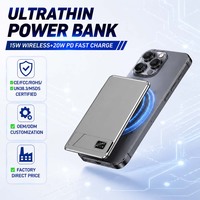 Batterie externe magnétique ultra-fine 13 mm en alliage d'aluminium 10000 mAh avec charge rapide PD 15W + 20W, support portable OEM