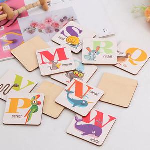 Wooden <b>Alphabet</b> Learning <b>Blocks</b> For Kids Educational Toys With Animals And Letters Square Shape Painted Craft Material - Product Image 1