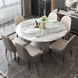 Rotary round/rectangle slate top with metal legs dining table wedding table for restaurant
