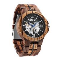 Fenyi Montre Mécanique Automatique pour Homme en Bois et Verre, Design Creux, Haute Qualité, de Luxe, Rétro, Unique et Tendance (Vente en Gros)