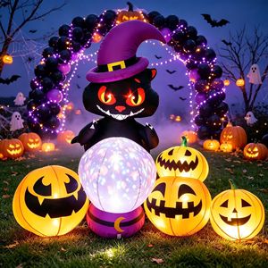 Modelo Inflable de Gato Negro y Calabaza Colorida para Halloween, Decoración de Patio Exterior - Product Image 1