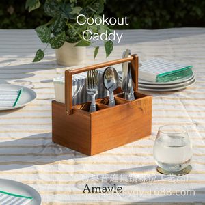 Caja de almacenamiento de madera Amavle de 9x6x4.5 pulgadas con compartimentos para organizar utensilios de cocina - Product Image 5
