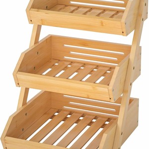 <b>Kitchen</b> <b>Storage</b> Rack 3 Tier Bamboo Fruit Vegetable Organizer Desktop <b>Kitchen</b> Organizer Minimalist Style - Product Image 5