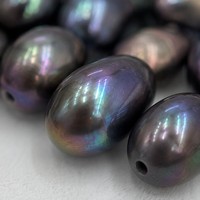 Perles de culture d'eau douce vertes paon 8-9mm en forme de riz, brin lâche pour la fabrication de bijoux