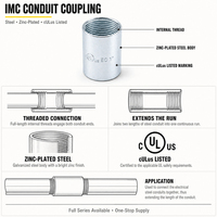 Raccord de conduit électrique droit en acier galvanisé fileté IMC pour extérieur, industriel, 3/4''