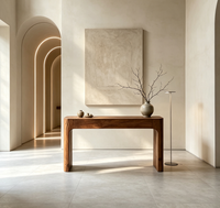 Console vintage en bois massif, table d'entrée minimaliste en forme de U, table de couloir rustique longue pour villa de luxe