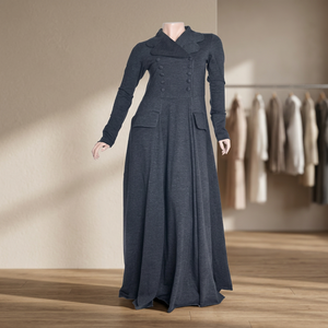 Beautiful Designs ODM Casual Mock Double Buttoned Maxi Abaya with Pleats Organic Cotton Knit <b>Long</b> Sleeve Eco-Friendly <b>Dress</b> Sale - Product Image 3