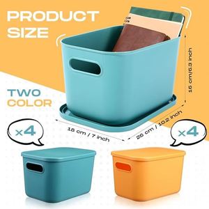Colorful Storage Bins with Lid and Handle Plastic Stackable Baskets Desktop Cube <b>Box</b> Cubby Bins Containers for Shelf Cabinet - Product Image 4