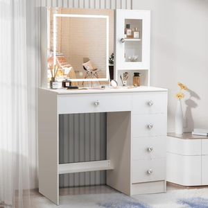 Coiffeuse avec 3 modes de changement de couleur de miroir de maquillage é<span class=keywords><strong>clair</strong></span>é et rangement Luminosité réglable Miroir de maquillage à LED <span class=keywords><strong>Commode</strong></span> - Product Image 2