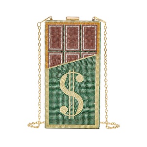 Women Chocolate Rhinestones Evening Bag Dollar Crystal Clutch <b>Purse</b> Removable Chain Handbag for Date Valentine's Day - Product Image 5