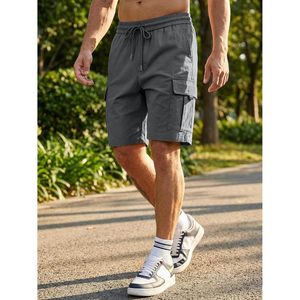 FOXA Men's Casual Cargo Shorts Elastic Waist Drawstring Summer Work Short With Multi Pockets Breathable Canvas <b>Material</b> - Product Image 6