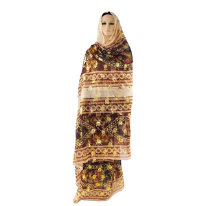 Vente en gros usine Tissu voile japonais en polyester 4,5 m à motifs dorés pour femmes musulmanes et Toub soudanais - Product Image 1