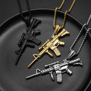Collier pendentif Hip Hop Punk Combatant Sniper, étanche en acier inoxydable 316 plaqué or 18K PVD, bijoux de mode pour hommes et femmes - Product Image 1