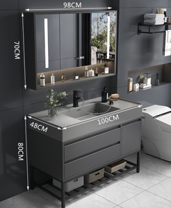 Modern European Minimalist Solid Wood Bathroom Cabinet Ceramic Basin Stainless Steel Drainer <b>Smart</b> <b>Mirror</b> Hotel Vanity Counter - Product Image 6