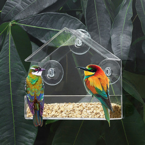Vente en gros de nichoir à toit triangulaire de haute qualité pour oiseaux sauvages Mangeoire à oiseaux en acrylique transparent avec ventouses solides - Product Image 3
