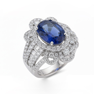 Luxury Women's S925/10K/14K/18K Solid Gold Cocktail <b>Ring</b> Oval Cut Sapphire Pave Setting Flower Shape Engagement Jewelry - Product Image 1