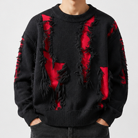Pull en tricot acrylique premium déchiré et vieilli, chaud pour l'hiver, coupe ample, style streetwear tendance