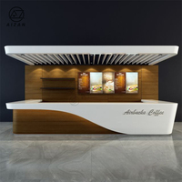 Comptoir de bar de restauration rapide en plein air de conception luxueuse personnalisée en forme de U avec éclairage LED, comptoirs de bar de café, meubles