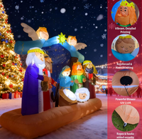 Crèche de Noël gonflable de 7 pieds avec lumières LED, ensemble de crèche comprenant la Sainte Famille, les Trois Rois Mages, un ange et un berger