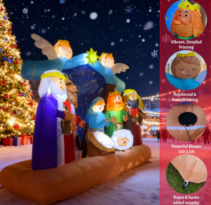 Crèche de Noël gonflable de 7 pieds avec lumières LED, ensemble de crèche comprenant la Sainte <span class=keywords><strong>Famille</strong></span>, les Trois Rois Mages, un ange et un berger - Product Image 3