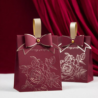 Cream White Recyclable Kraft Paper Candy Box with Hand Length Handle Retro French Portable Champagne Bow Texture