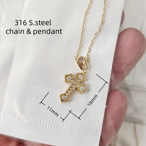 <span class=keywords><strong>Collar</strong></span> con Cruz Ankh de Acero Inoxidable 316 con Circonitas Cúbicas y Cadena de Eslabones Chapada en Oro de 18K, Joyería Religiosa para Mujer - Product Image 6