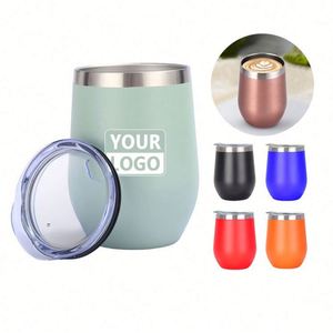 แก้วน้ำสุญญากาศสองชั้นแบบกำหนดโลโก้เองได้ ขายส่ง ขนาด 12 ออนซ์ แก้วสแตนเลสแบบมีฝาปิดสำหรับใส่ไวน์ ขนาด 12 ออนซ์ จำนวนมาก - Product Image 4