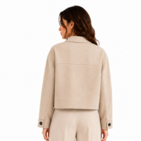 Chaqueta Corta para Mujer, Estilo Shacket con Botones, Bolsillos de Parche, Manga Larga, Holgada, Informal, Cálida, para Otoño, Venta al Por Mayor